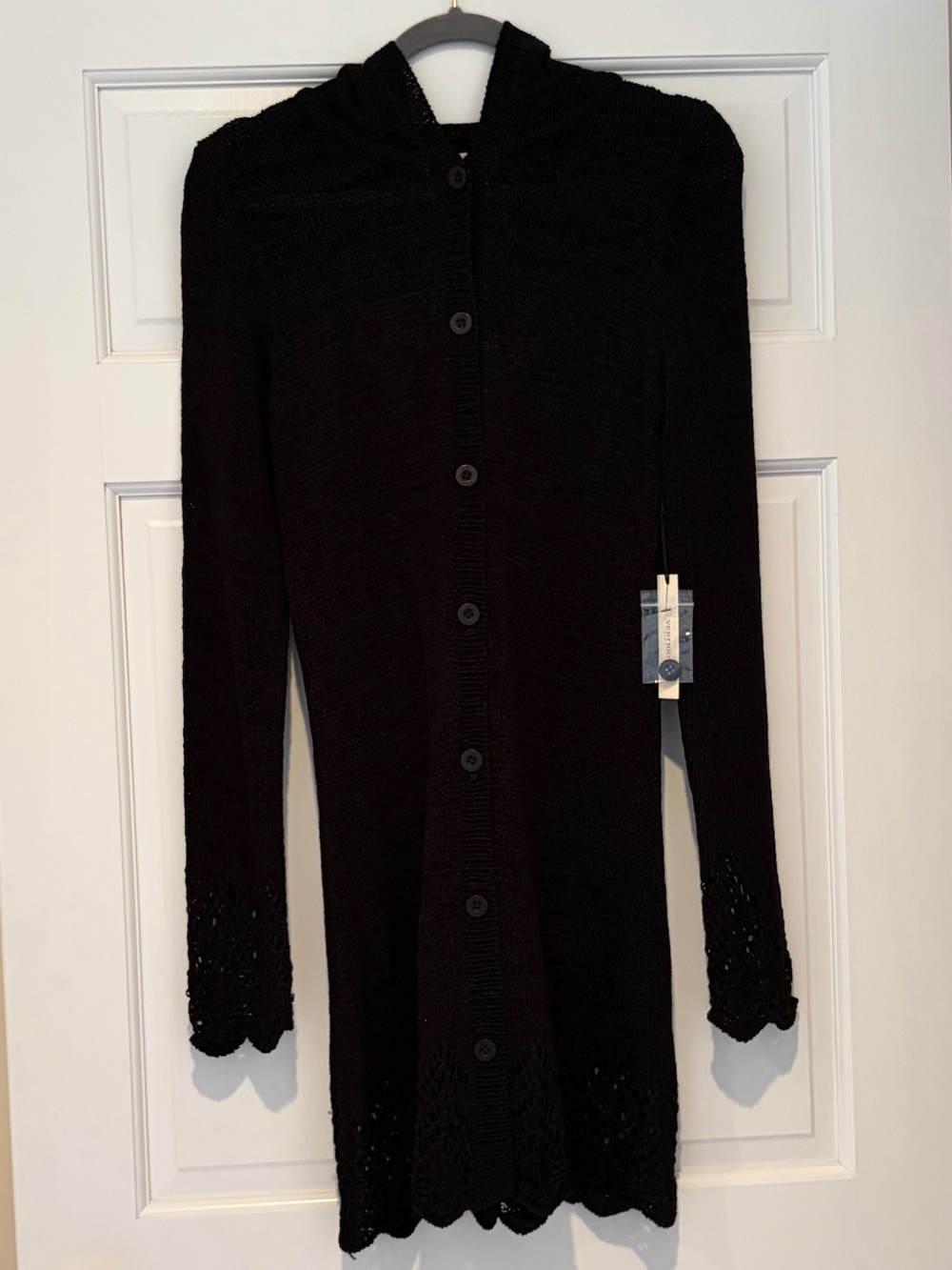 NWT Vertigo Paris Black Knit Cardigan Lace Detail